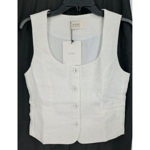 Diish Oscar White Lined Linen Scoop Neck Button Up Vest Size US2 EU34 AU6